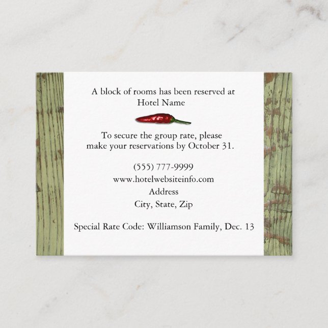 Tarjetas de alojamiento del Hotel Red Peppers (Anverso)