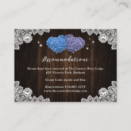 Tarjetas de alojamiento en hotel Boda azul morado