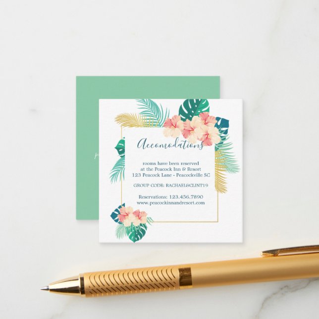 Tarjetas de alojamiento hawaiano para Bodas Hibisc (Anverso/Reverso In Situ)
