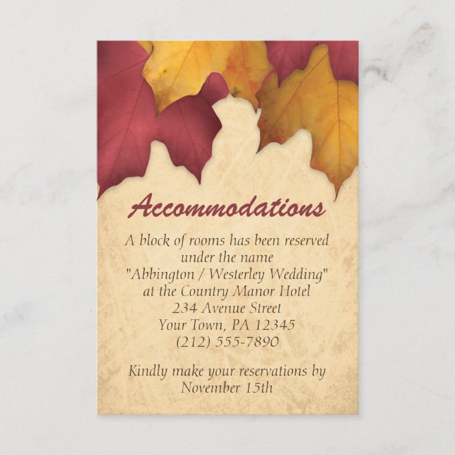 Tarjetas de Alojamiento Otoño Dorado Rústico de Bo (Anverso)