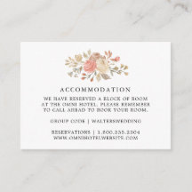 Tarjetas de alojamiento para Bodas de Rosas beiges
