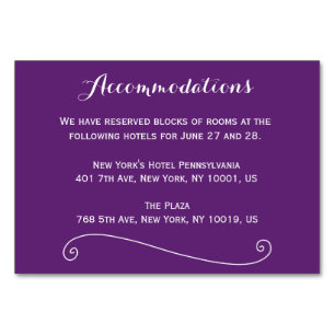 Tarjetas de alojamiento personalizado Boda púrpura