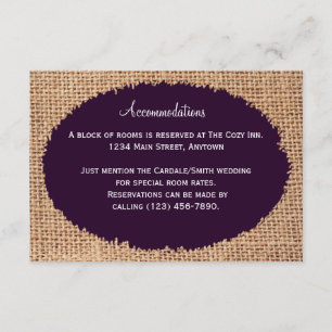 Tarjetas de alojamiento rusticas Burlap Purple