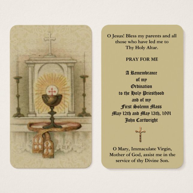 TARJETAS DE ALTAR TABERNACLE SALY DE ORDENACIÓN CA (Anverso y reverso)