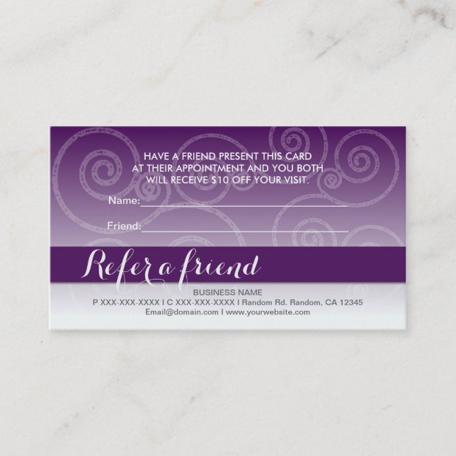 Tarjetas de amigo de remolino blanco morado oscuro (Anverso)