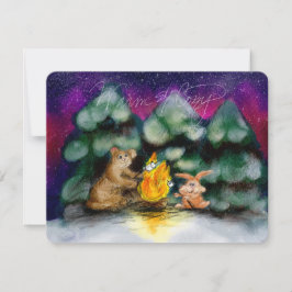 Tarjetas de Animales del Bosque Invernal con Fogat