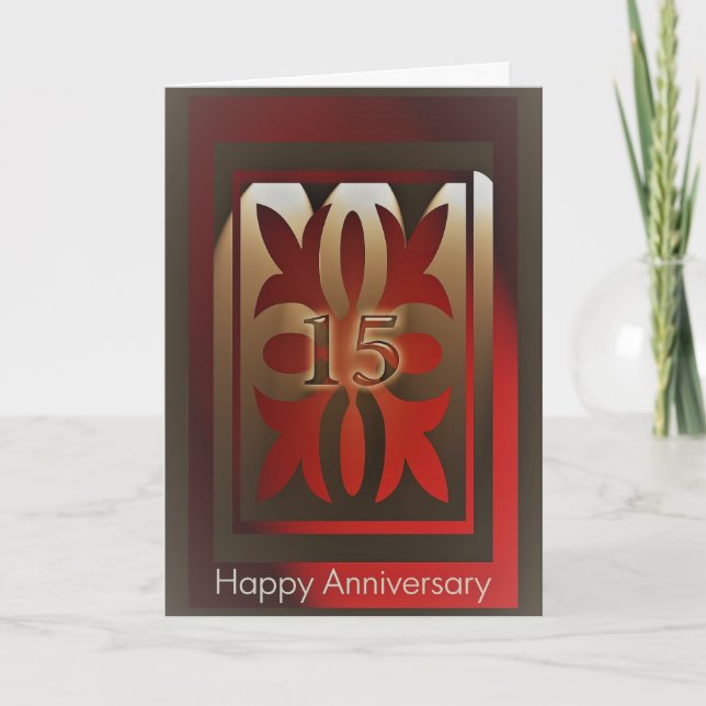 Tarjetas de aniversario de empleados 15 años rojo  (Anverso)