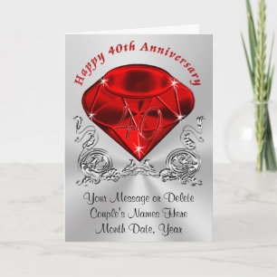 Tarjetas de aniversario de rubí personalizadas con