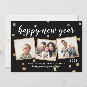 Tarjetas de Año Nuevo con Confeti Grueso y 3 Fotos