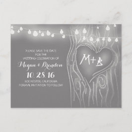 Tarjetas de anuncio de boda con árbol y guirnalda 