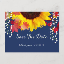 Tarjetas de anuncio de boda de girasoles azul mari