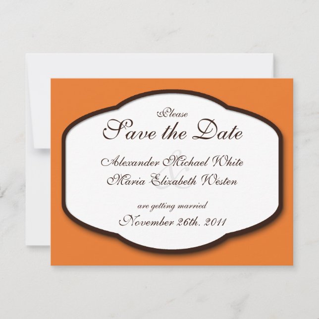 Tarjetas de Anuncio de Boda Naranja Marrón y Blanc (Anverso)