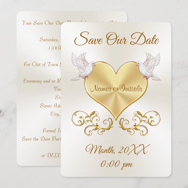 Tarjetas de Anuncio de Boda Palomas del Amor y Cor (Anverso / Reverso)
