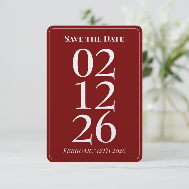 Tarjetas de Anuncio de Boda Rojo Romántico (Anverso de pie)