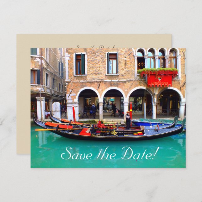 Tarjetas de Anuncio de Bodas de Gondolas Veneciana (Anverso / Reverso)