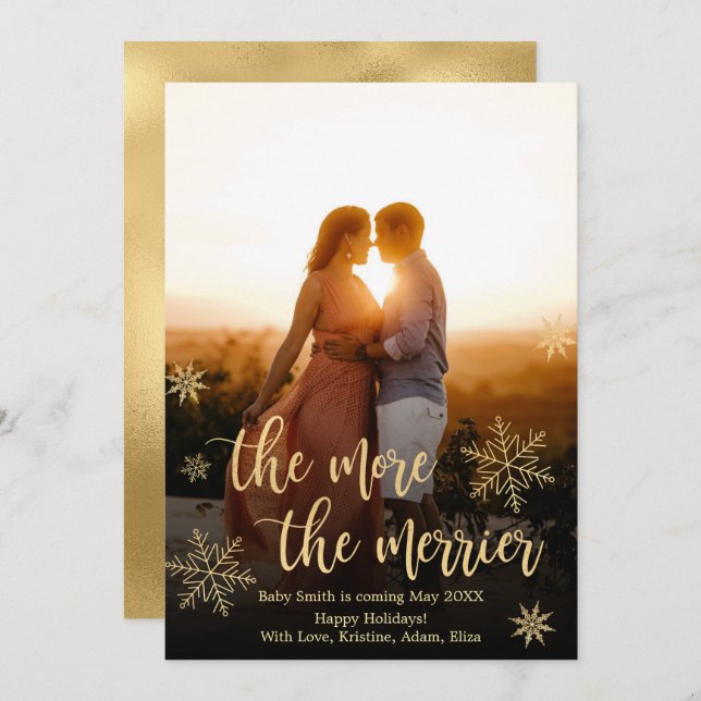 Tarjetas de Anuncio de Embarazo de Navidad con Fot (Anverso / Reverso)