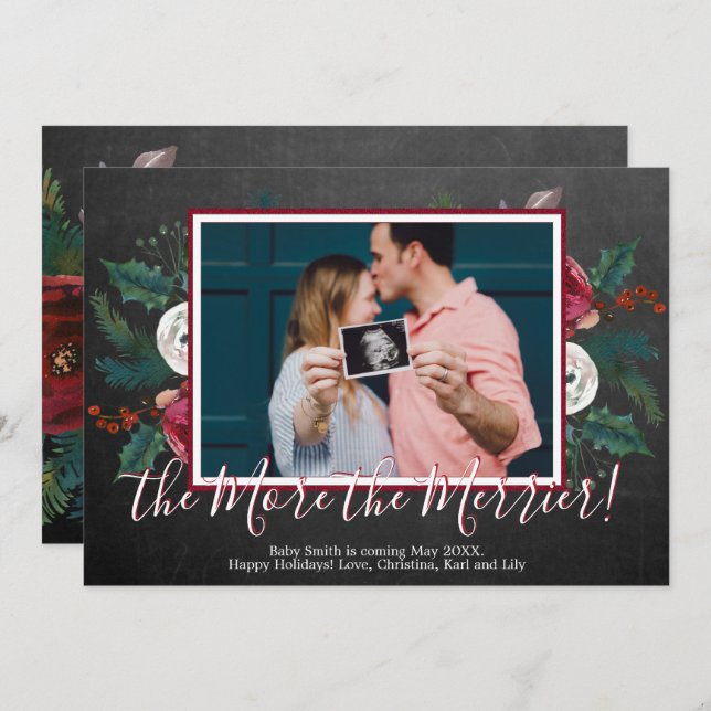Tarjetas de anuncio de embarazo de Navidad con fot (Anverso / Reverso)