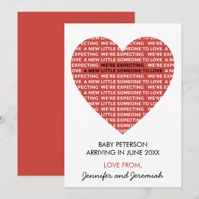Tarjetas de anuncio de embarazo para el día de San (Anverso / Reverso)