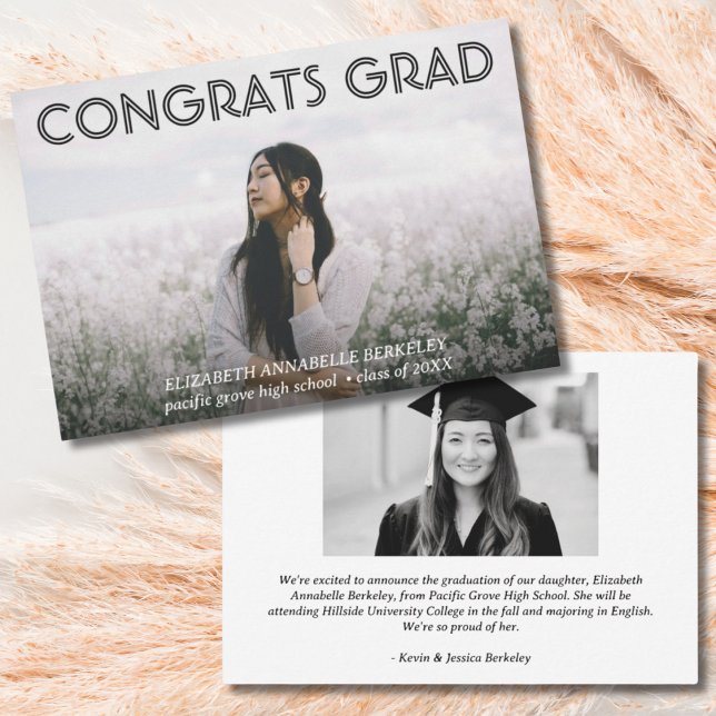 Tarjetas de Anuncio de Fotos de Graduación Moderna (Classic Modern Graduation Photo Announcement Cards)