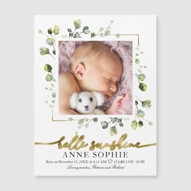 Tarjetas de anuncio de nacimiento con foto de vege (Anverso)