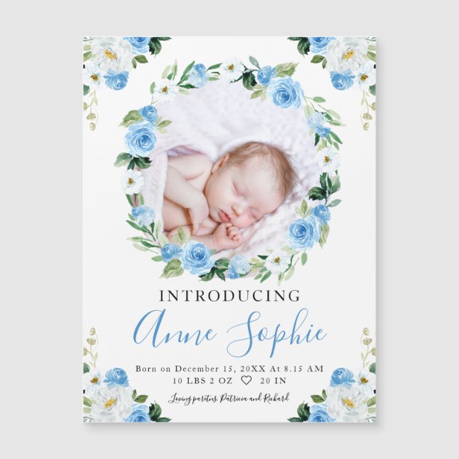 Tarjetas de Anuncio de Nacimiento con Foto Floral  (Anverso)