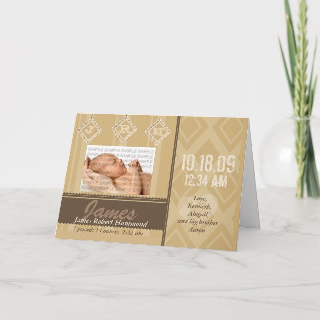 Tarjetas de anuncio de nacimiento de Iniciales de  (Anverso)