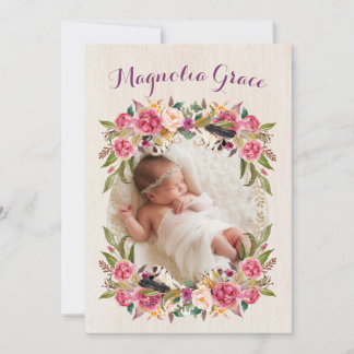 Tarjetas de anuncio de nacimiento de niña boho flo