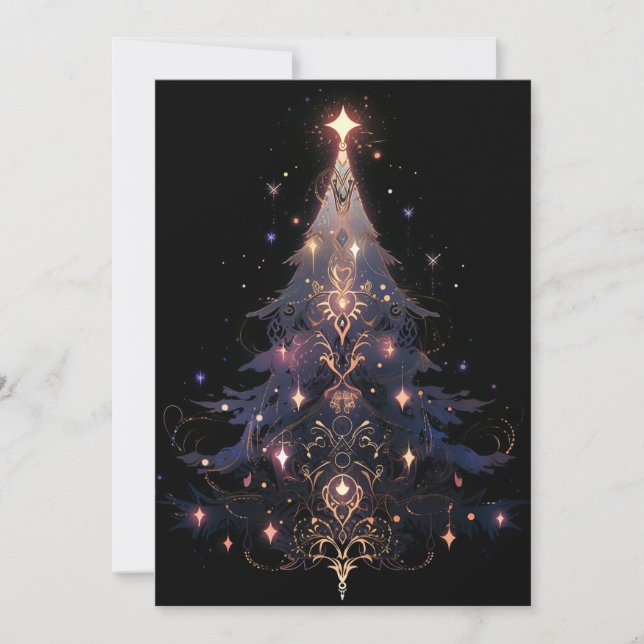 Tarjetas de árbol de Navidad dorado y azul oscuro  (Anverso)