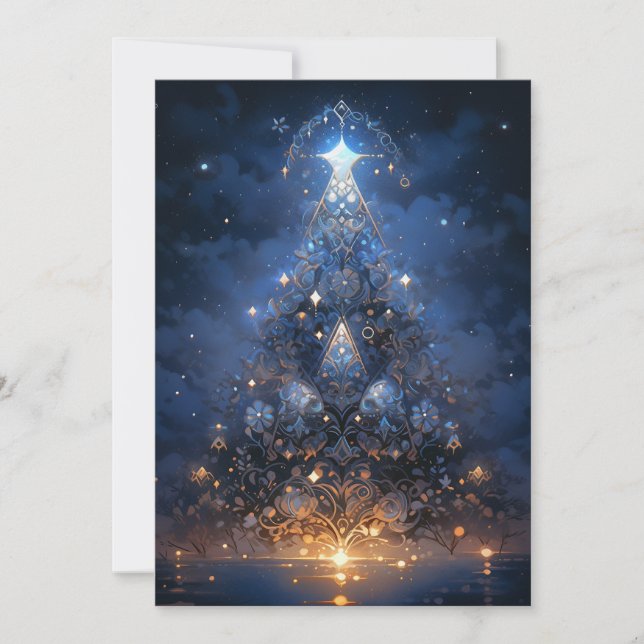 Tarjetas de árbol de navidad tribal azul abstracto (Anverso)