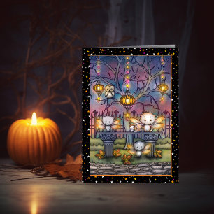 Tarjetas de arte lindas de hadas gatito de Hallowe
