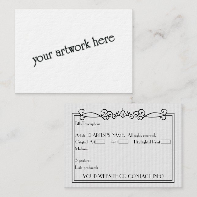 Tarjetas de arte miniatura de ACEO en blanco de ar (Anverso / Reverso)