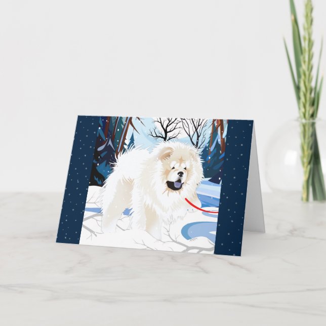 Tarjetas de arte navideño de Chow crema SOBRE EL R (Anverso)
