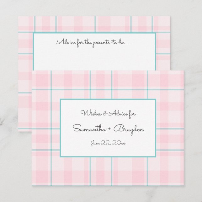 Tarjetas de asesoramiento Baby Shower rosadas con  (Anverso / Reverso)