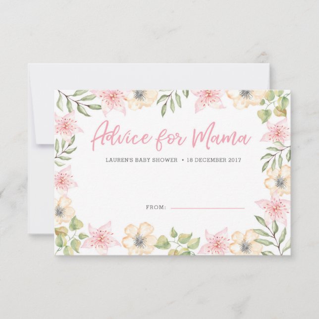 Tarjetas de asesoramiento de Baby Shower | Flores  (Anverso)