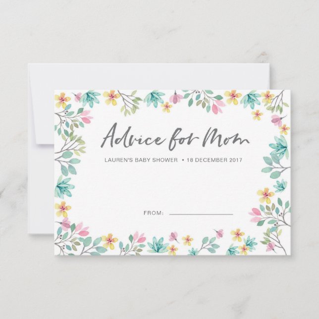 Tarjetas de asesoramiento de Baby Shower | Flores  (Anverso)