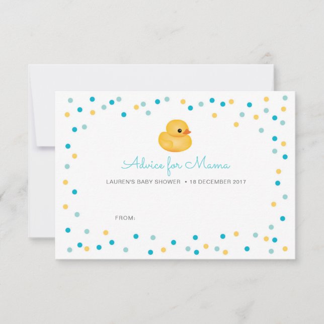 Tarjetas de asesoramiento de Baby Shower| Pato de  (Anverso)