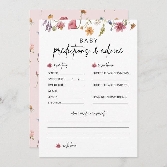 Tarjetas de asesoramiento y predicción de Baby Sho (Anverso / Reverso)