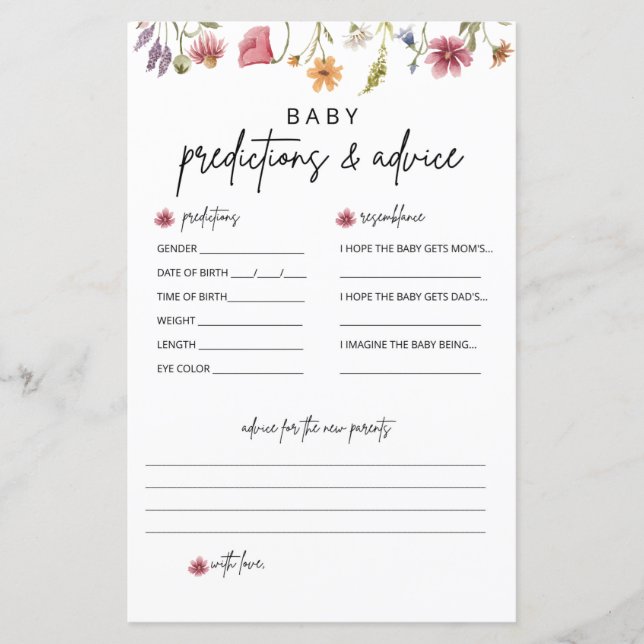 Tarjetas de asesoramiento y predicción de Baby Sho (Anverso)
