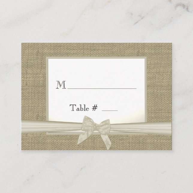 Tarjetas de asiento Burlap y Bow (Anverso)