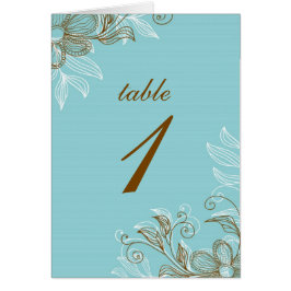 Tarjetas de asiento con mesa floral azul y marrón