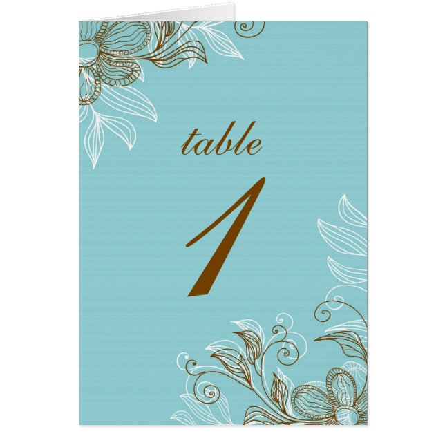 Tarjetas de asiento con mesa floral azul y marrón (Frente)