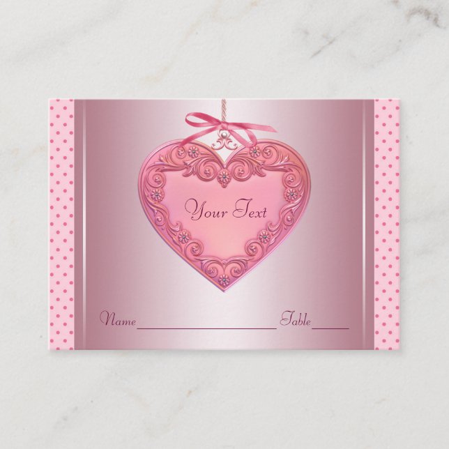 Tarjetas de Asiento con Nombre de Corazón Rosa (Anverso)