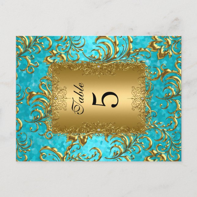 Tarjetas de asiento con número de mesa Damask Verd (Anverso)