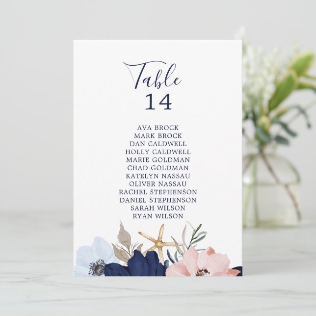 Tarjetas de asiento con número de mesa floral naut (Anverso de pie)