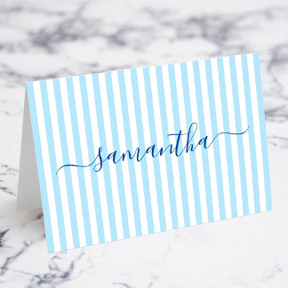 Tarjetas de Asiento con Rayas Azules Claras y Blan