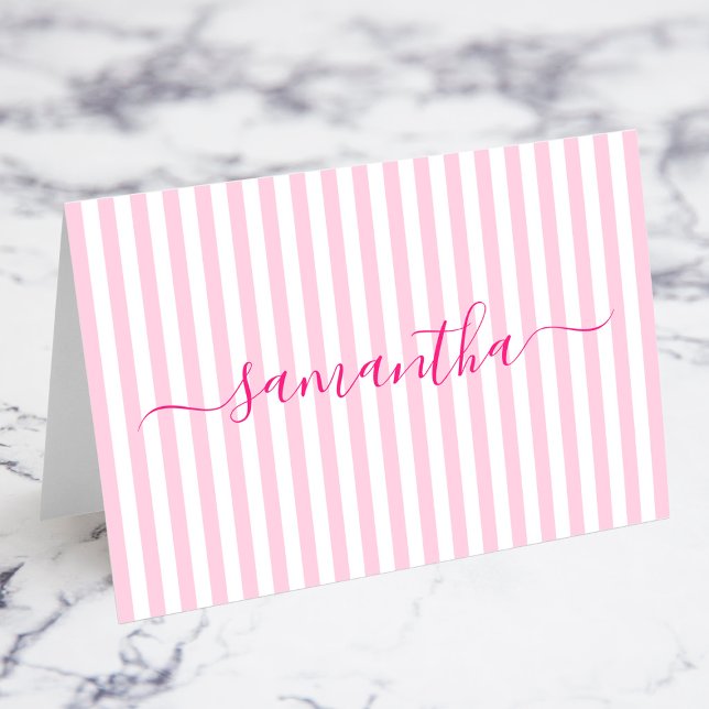 Tarjetas de Asiento con Rayas Rosadas y Blancas (Light Pink and White Stripes Signature Individual Name Place Cards)