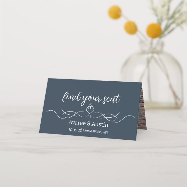 Tarjetas de Asiento de Boda Azul Polvo (Anverso)