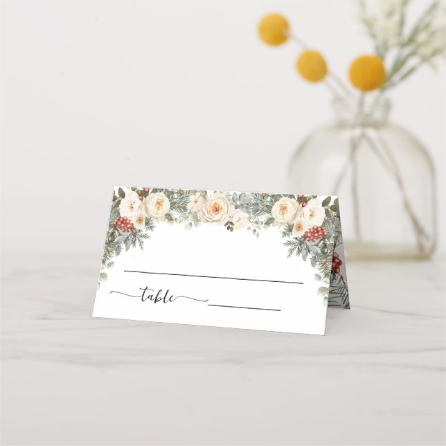 Tarjetas de Asiento de Boda con Flores Blancas de  (Anverso)