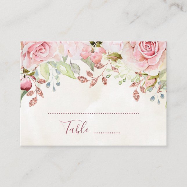 Tarjetas de Asiento de Boda con Flores Rosadas de  (Anverso)