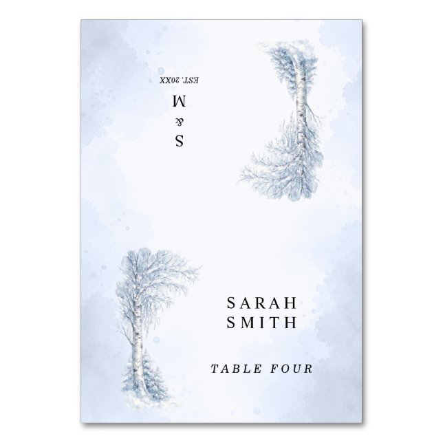 Tarjetas de Asiento de Boda de Abedul Congelado (Anverso)